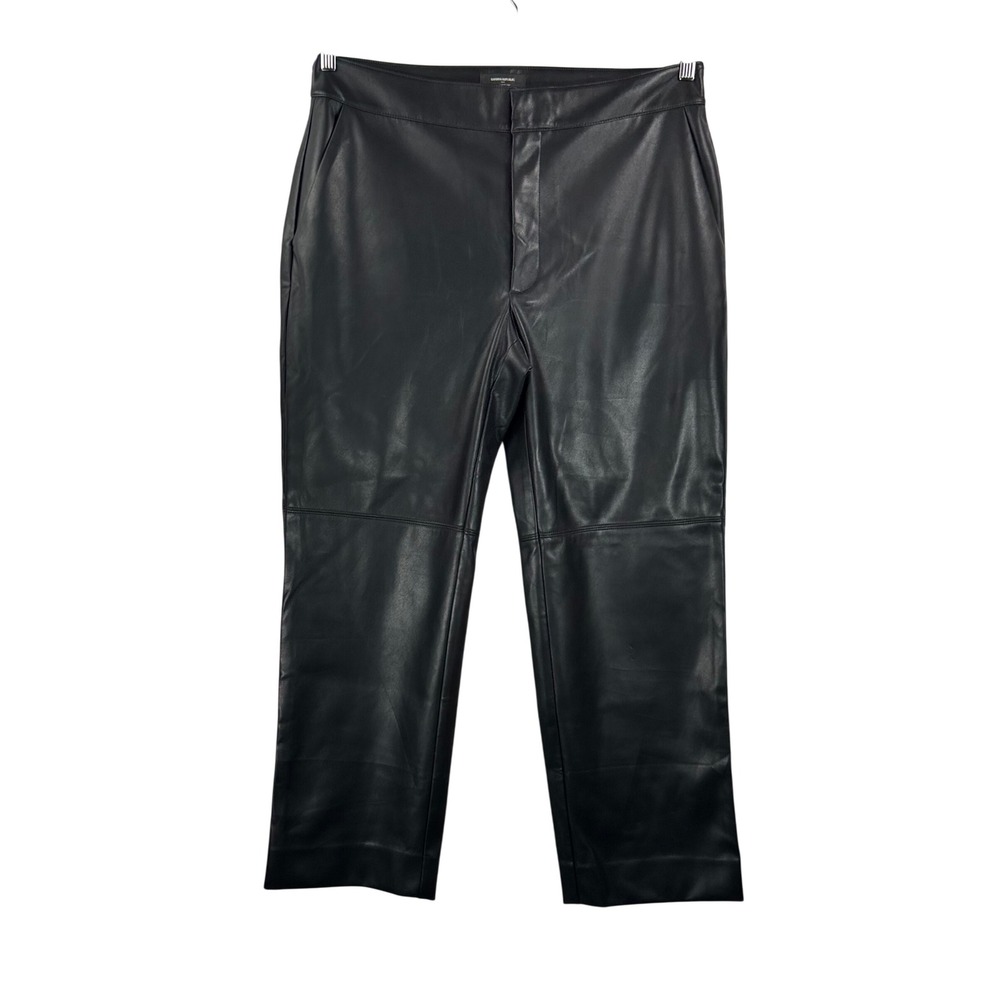 Banana Republic Straight Leg Pants sz L Black Vegan Faux Leather crop moto